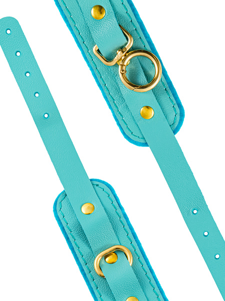 Оковы Pecado BDSM, «МИНИ» двуслойный, оригинальная сцепка, натуральная кожа, голубой