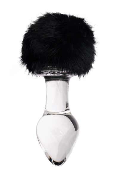 Анальная втулка Sexus Glass, стекло, с черным хвостом , прозрачная, 9,5 см