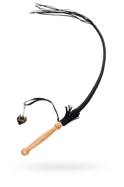 Кнут плетеный Pecado BDSM, натуральная кожа, черный, 75 см.